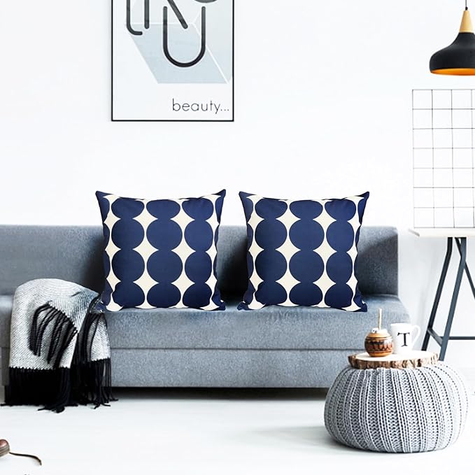Decorative Throw Pillow Covers Set of 2 Blue Fashion Polka dot Pillow Covers 20x20 Inch Throw Pillow Cover Linen Pillowcase Farmhouse Outdoor Pillow Covers for Couch Sofa Living Room