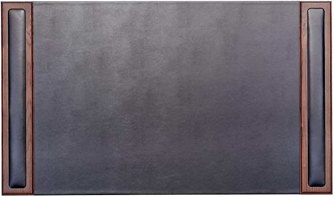 Dacasso Walnut and Black Leather Desk Set, 10-Piece, 34" x 20"