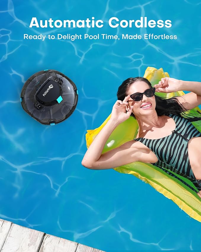 (2025 Upgrade) Cordless Robotic Pool Cleaner, Lasts 80 Min, Automatic Vacuum for Above-Ground Pools up to 645 Sq.ft,Portable, Self-Parking,Light Black