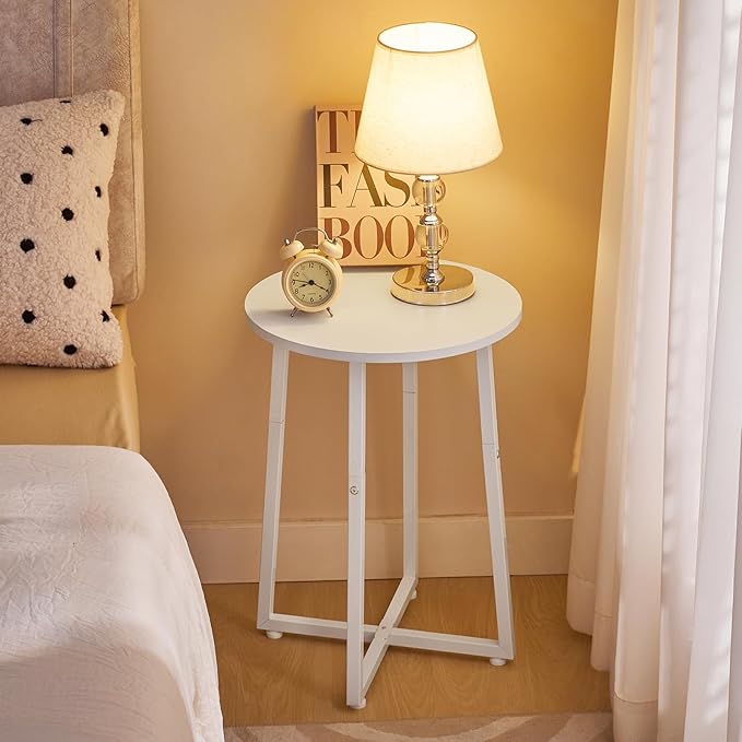 HOOBRO Side Table, Round End Accent Table with Sturdy Metal Pedestal, 15.7" Round Nightstand, for Living Room, Bedroom, Balcony, Office, White WW95BZ01