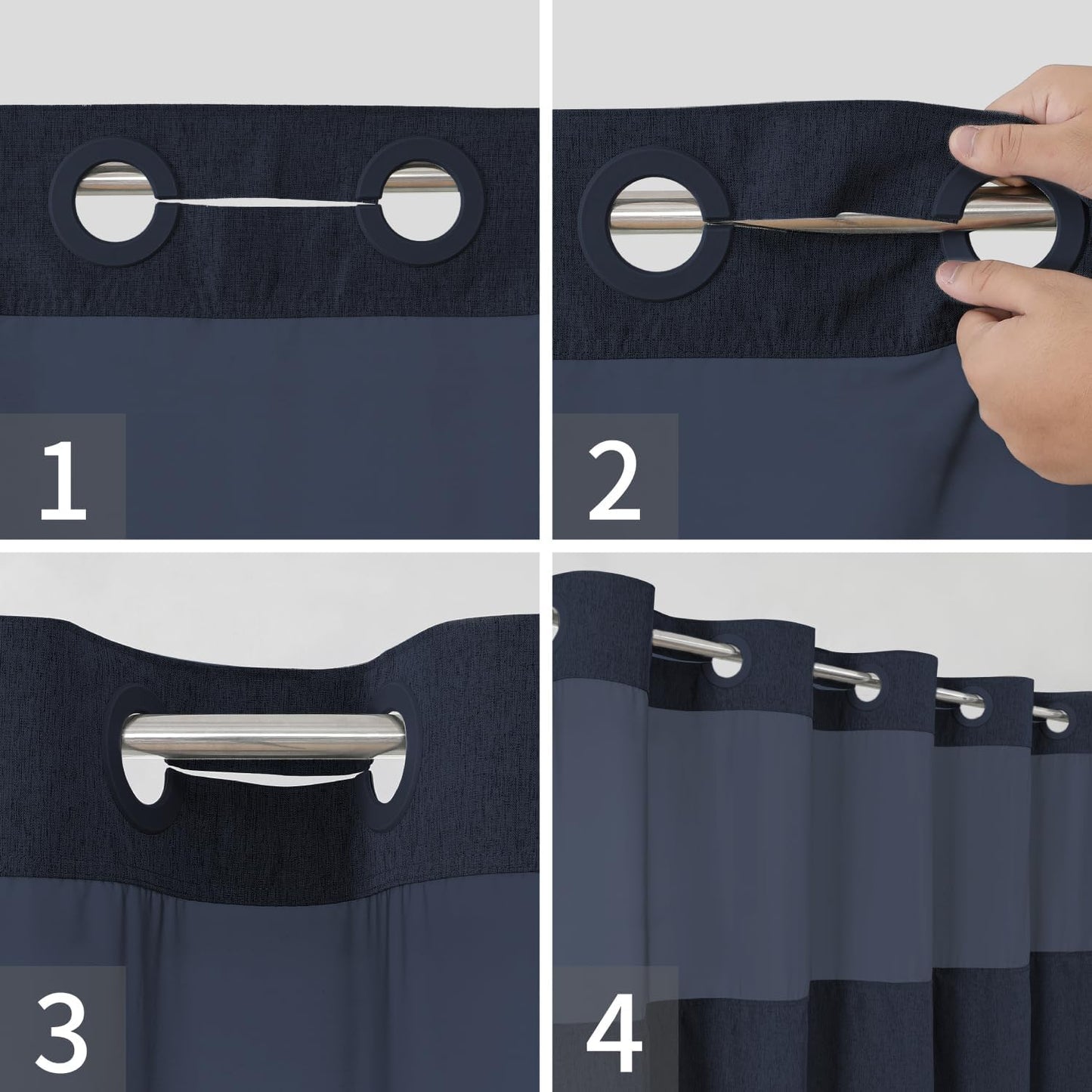 Stall No Hooks Needed Linen Textured Shower Curtain with Snap-in Fabric Liner Set,Hotel Luxury Decor Farmhouse Shower Curtains for Bathroom,Waterproof & Washable,54Wx80H,Navy Blue