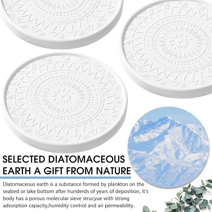 Photect Diatomaceous Earth Coasters Set with Holder Absorbent Stone Drink Coasters Instant Drying Tray for Tabletop Protection Home Decoration Housewarming Gift(White,4 Pcs)