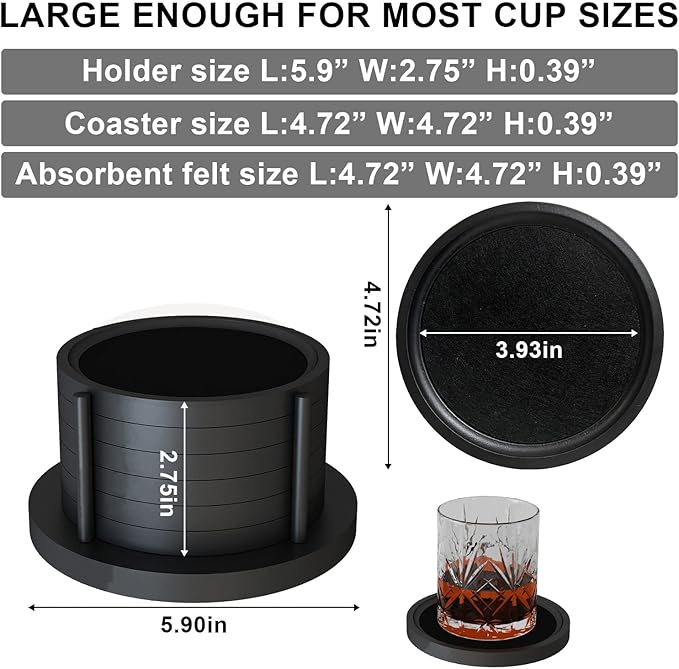 MinBoo Bamboo Coasters for Coffee Table Set of 6 Coasters for Drinks Absorbent with Holder Coffee Table Decor for Tabletop Protection Gifts for House Warming New Home & Wedding