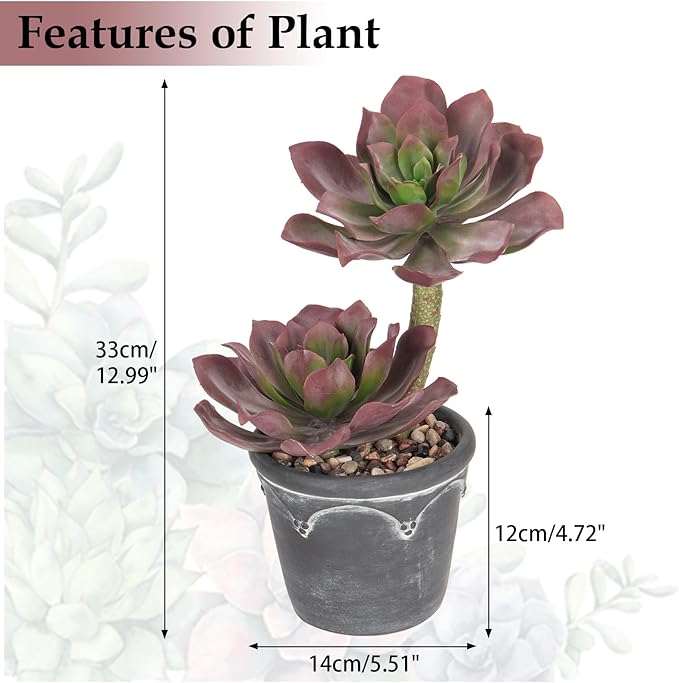 Hollyone Large Artificial Succulent Plants - Fake Agave Succulent in Vintage Cement Pot - 13" Faux Plant for Desk, Home, Office, Living Room, Table, Shelf Decor