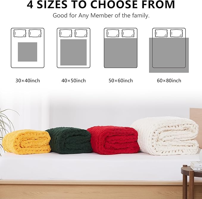 L'AGRATY Chunky Knit Blanket Throw - Soft Chenille Yarn Throw Blanket 60x80 inch: Handmade Cable Crochet Blanket - Large Blankets Chunky Yarn Rope Knot Throw Blanket for Couch Sofa Bed Home Decor