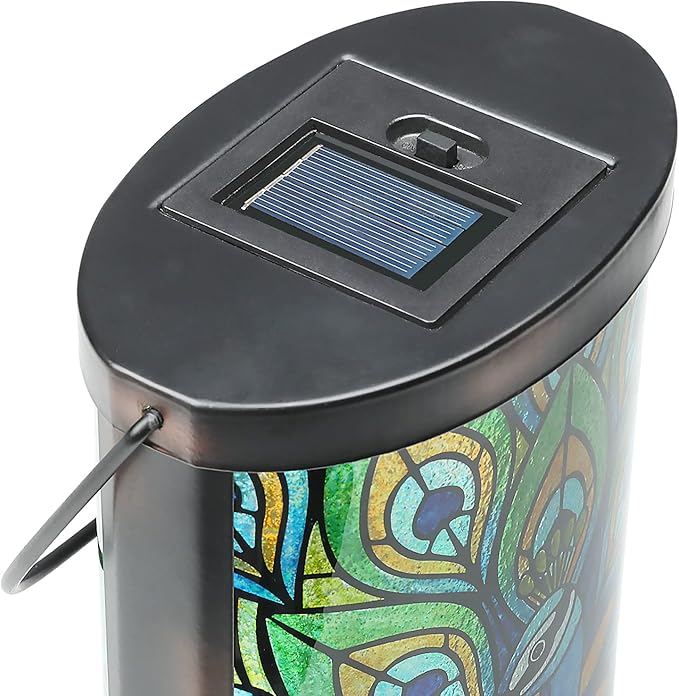 Afirst Solar Lantern Outdoor, Hanging Glass Peacock Solar Lights Waterproof Led Lamp for Garden Yard Tree Desk Decor