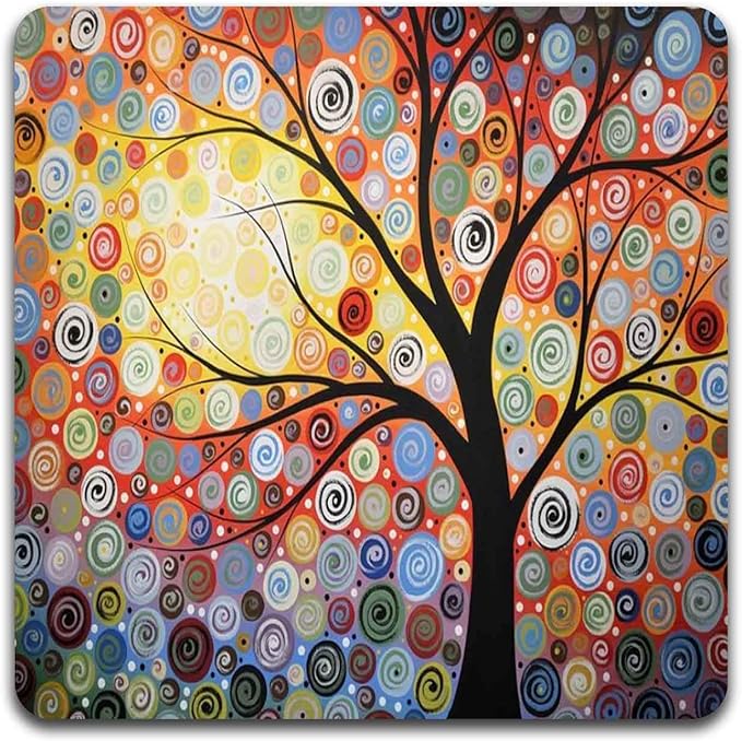 Color Tree of Life Square Coaster Set - Made of Recycled Rubber - Set of 4