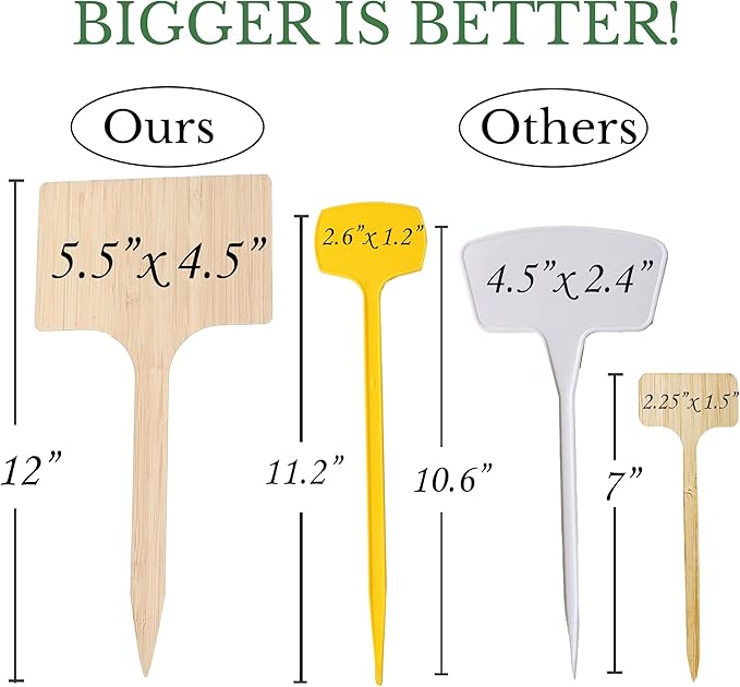25 Pack 12" Extra Tall Plant Labels Large Garden Markers Plant Name Tags for Flowers, Herbs, Vegatables, Seeds, Bulbs Easy to See Larger Writing Area with Full Size Marker