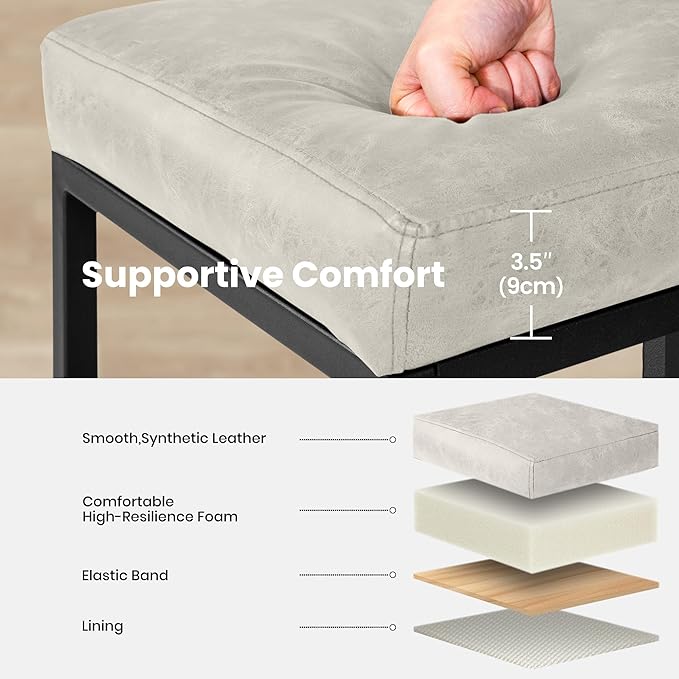 PHI VILLA Light Grey Bar Stools Set of 4, Faux Leather Counter Height Chairs, Kitchen Stools for Island, 24 Inch Barstools with Back