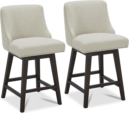 CHITA Counter Height Swivel Bar Stools Set of 2, FSC Certified Upholstered Counter Stools, Modern Swivel Barstools with Wood Legs for Kitchen Island, 26" Seat Height, Fabric in Linen