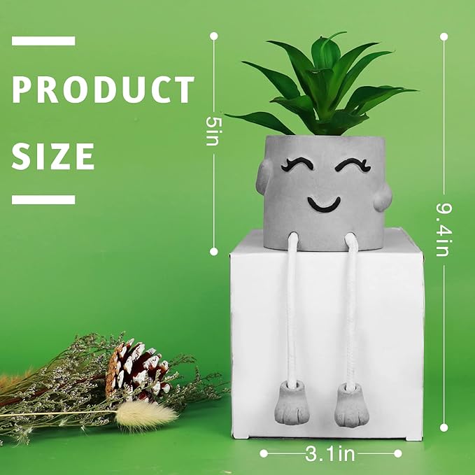 Zerzsy Artificialplant Succulents in Cement Pots with Hanging Leg, Kitchen Shelf Decoration,Bathroom Mini Plants Decor, Shelf Decor Accents, Office Wall Decoration - Set of 1