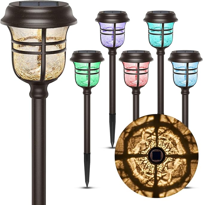 XMCOSY+ Solar Pathway Lights Outdoor, 2 Lighting Modes Warm White & RGB Auto Color Changing LED Solar Powered Garden Lights IP65 Waterproof for Yard Walkway Driveway Landscape Decorative Lawn (6 Pack)