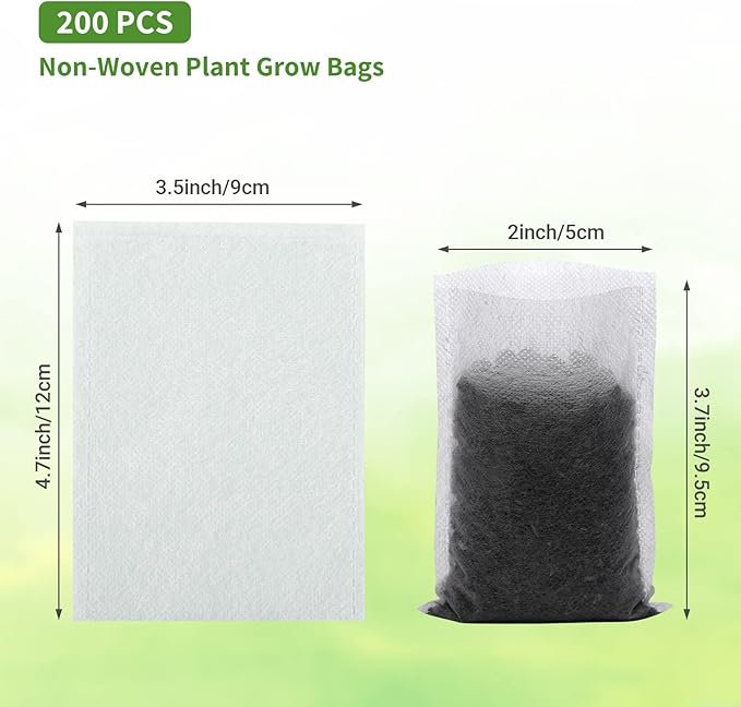 GREANER 200PCS Plant Nursery Bags, 3.5"x4.7" Biodegradable Non-Woven Fabric Plant Seeding Grow Bags, Vegetables Fabric Plant Seedling Pots, Transplant Pots Grow Pouch, Home Garden Supply