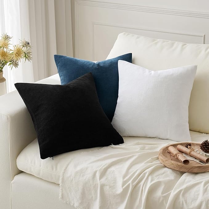 MIULEE Black Couch Pillow Covers 20x20 Inch, Set of 2 Soft Chenille Decorative Square Throw Pillow Covers Farmhouse for Sofa Living Room Bed
