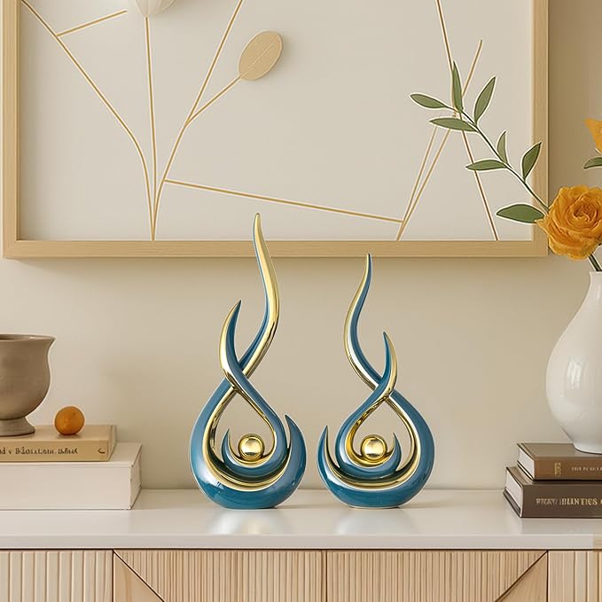 Teal Modern Abstract Art Home Decor Accent,Contemporary Statues Coffee Table Decor for Living Room,Table Centerpieces for Dining Room,Ceramic Sculptures Knick Knacks for TV Stand Show Piece (Green)