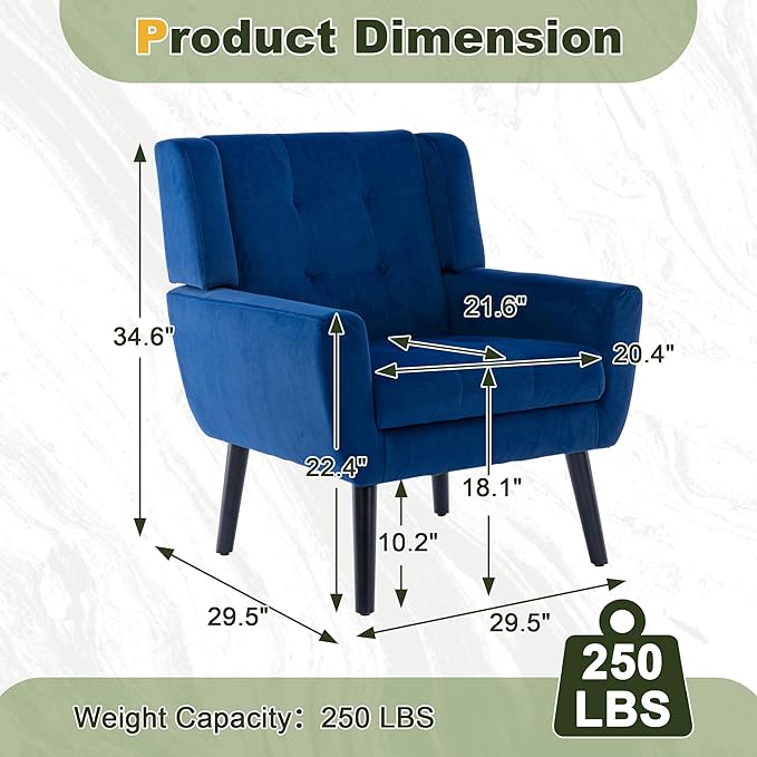 NicBex Modern Accent Chair for Living Room Upholstered Foam Filled Living Room Chairs with Metal Legs Velvet Cozy Lounge Armchair for Living Room Bedroom,Navy Blue
