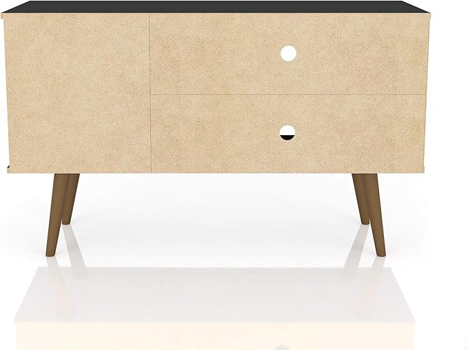 Manhattan Comfort Liberty Mid Century Modern TV Stand for Televisions up to 46 Inches, Bedroom and Living Room Entertainment Center with Storage, Shelves, and Cabinet, 43" Wide, Rustic Brown/Aqua