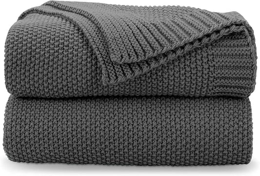 CozeCube Dark Grey Throw Blanket for Couch, Soft Cozy Cable Knit Throw for Bed Sofa Living Room, Lightweight Warm Decorative Farmhouse Christmas Blanket, 60"x80", Charcoal Grey