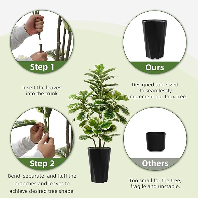 Artificial Fiddle Leaf Fig Plant Indoor 5FT Faux Rubber Tree with White Diamond Planter Tall Fake Floor Plant in Pot Artificial Trees for Home Office Living Room Decor Indoor