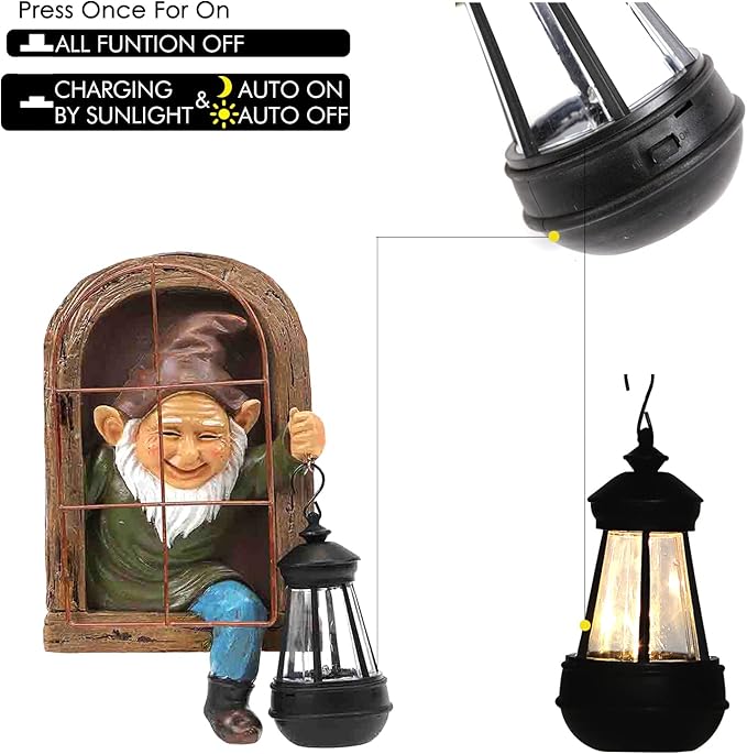 Gnomes Statue with Solar Lights Christmas Decorations Whimsical Fairy Garden-Elf Outdoor Tree Hugger Garden Statues- Tree Face Sculpture, Yard Art for Patio,Fence,Lawn,Wall Gnomes Ornament