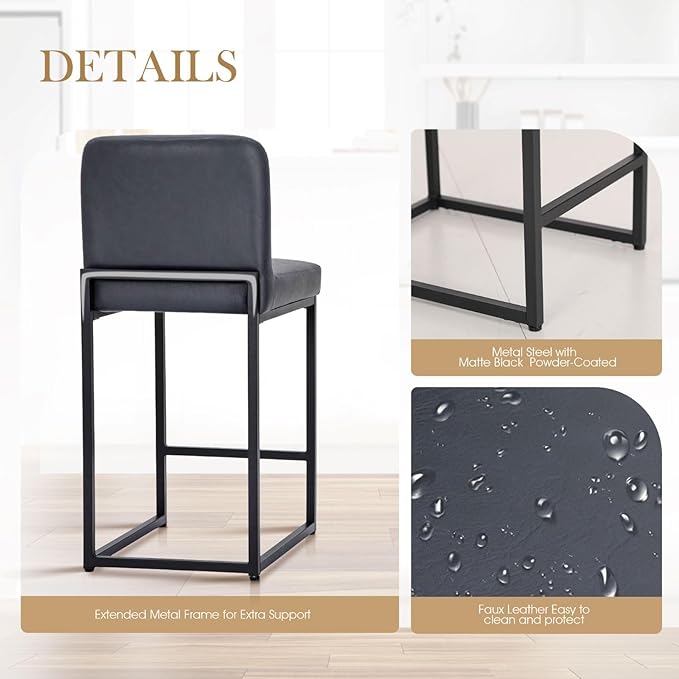 Sophia & William Counter Height Bar Stools Set of 4, Bar Stools with Backs for Kitchen Island, Modern PU Leather 24" Counter Stools Upholstered Bar Chairs,Blue