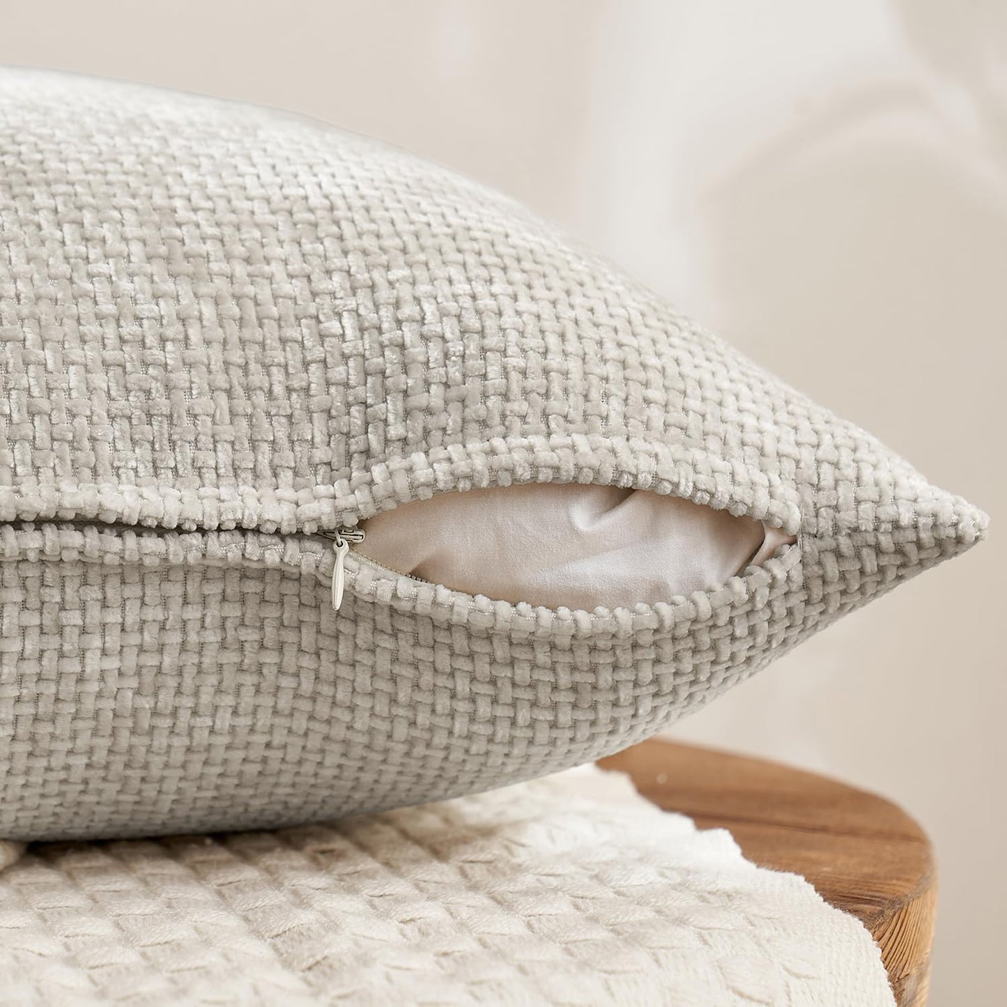 MIULEE Pack of 4 Couch Halloween Throw Pillow Covers 18x18 Inch Neutral Cream/Grey Soft Decorative Chenille Pillow Covers Farmhouse Accent Cushion Covers for Boho Home Decor Sofa Bedroom Living Room