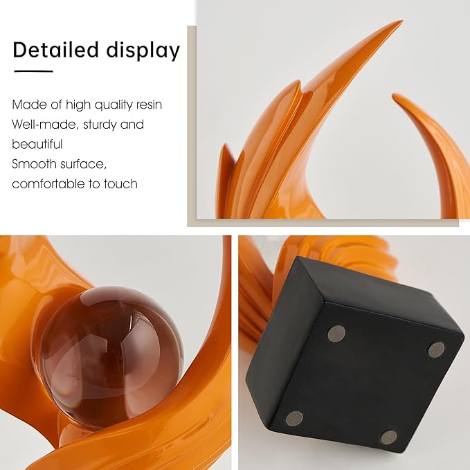 Abstract Art Sculpture, Resin Gold Decorative Statue, Modern White Ornaments for Living Room, Decorativas Modernas for Coffee Table, Entryway & Office Collectibles (Orange)