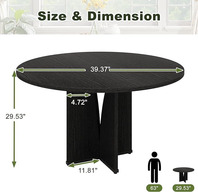 NicBex 39 Inch Round Dining Table for 4, Wooden Small Dinner Table Farmhouse Kitchen Tables with X-Shaped Stable Pedestal for Dining Room, Kitchen, Living Room，Black