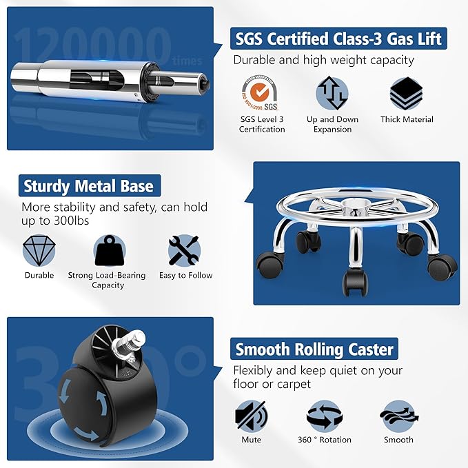 Rolling Stool with Wheels, PU Leather Small Office Chair with Foot Rest,Versatile Adjustable Swivel Stool for Tattoo Massage Salon Spa Teach Medical Facial Office Home Work Kitchen