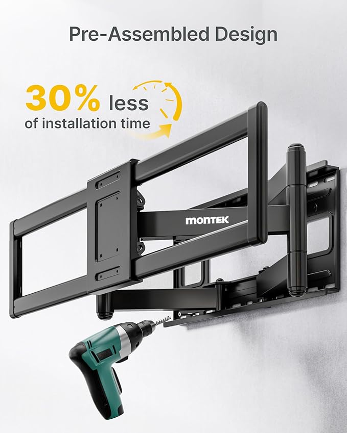 monTEK Heavy Duty XXL Full Motion TV Wall Mount for 60-120 inch Extra Large TVs, Holds 265 lbs, Max VESA 900x600, 27.7" Extension, Swivel & Tilt, Preassembled, Fits 12–24" Studs, LED/LCD/OLED 4K/8K