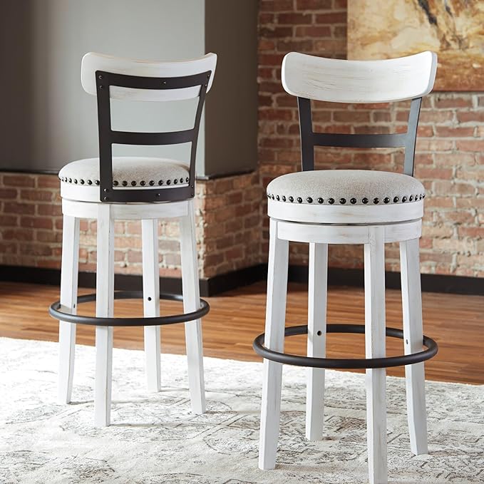 Signature Design by Ashley Valebeck 30" Modern Swivel Pub Height Barstool, Whitewash