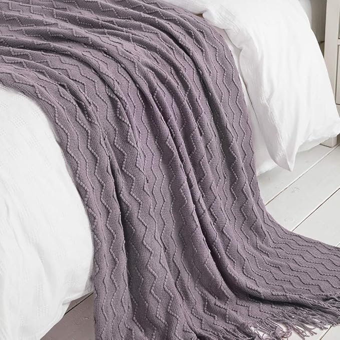 BOURINA Dark Lavender Throw Blanket 50x60 Inches Throw Textured Solid Soft Sofa Couch Decorative Knitted Blanket