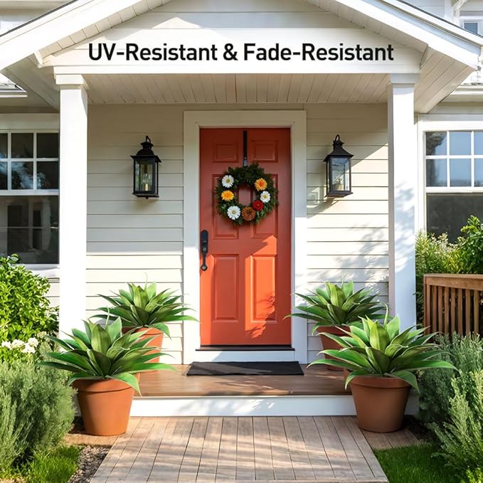 Artificial Agave Plant,28in Faux Plants Outdoor Decor,UV Resistant Large Potted Greenery,Realistic Plastic Succulents for Patio Porch Entryways Office Garden,Set of 2