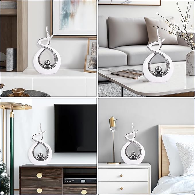 Silvery Modern Sculpture Table Decorations, Ceramic Knick Knacks Statues for Living Room Decor, Tv Stand and Desk Decor, Suitable for Coffee Tables and Shelf Decorations, Great Gift Idea