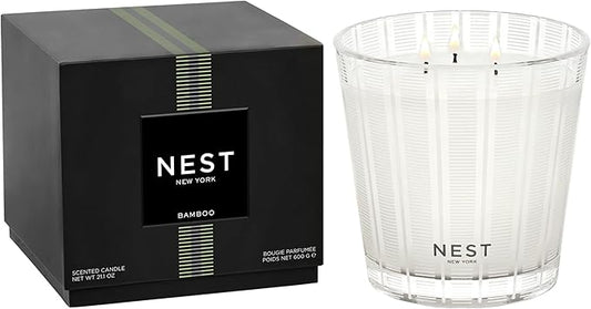 NEST New York Scented 3-Wick Candle, Bamboo - 21.2 oz - Up to 100-Hour Burn Time - Reusable Glass Vessel