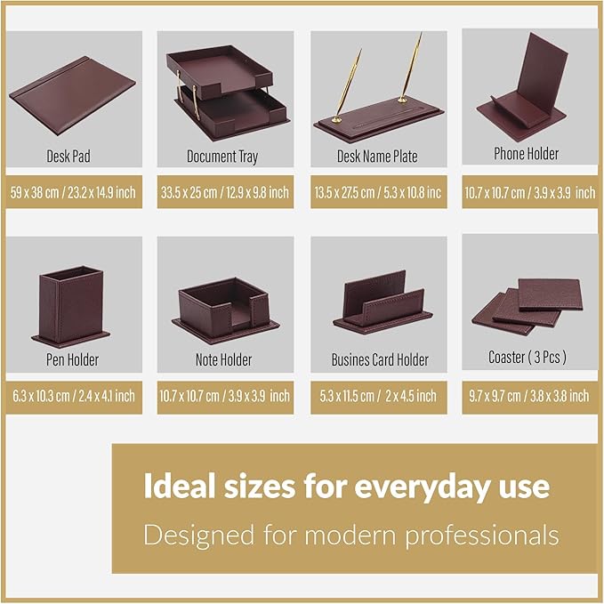 MOOGCO Bonded Set Luxury Leather Desk Pad & Desk Organization Essentials Desk Organizer Leather Desk Organizer (Burgundy)