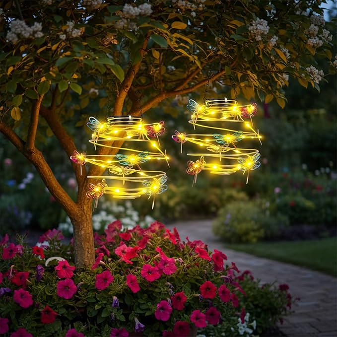 2 Pack Solar Outdoor Lantern Hanging Lights - 30LED Waterproof Solar Dragonfly Light Outdoor,Hanging Decor for Garden,Yard,Porch Patio,Lawn Backyard Landscape Pathway Outside,Gifts for Women