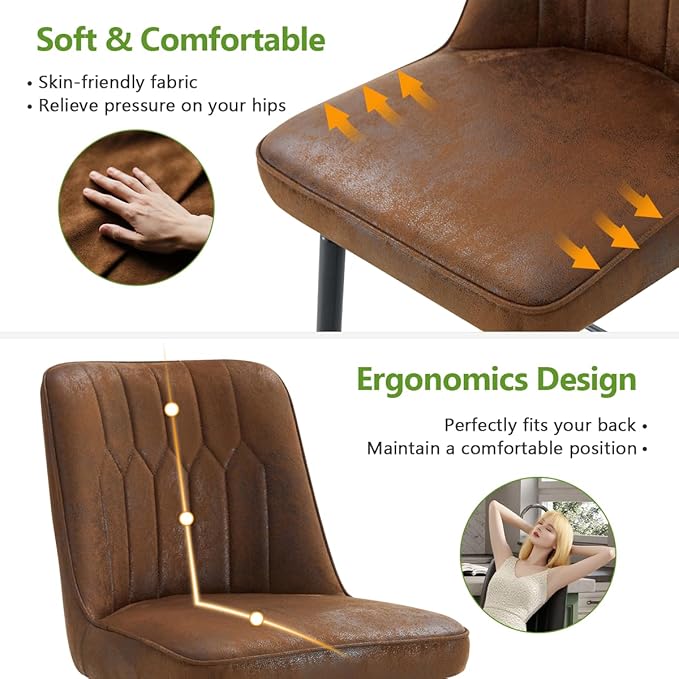 Brown Bar Stools Set of 2,27" Counter Height Bar Stools Set of 2,Faux Leather Counter Stools with Soft Padded Seat & Curved Backrest,Modern Kitchen Island Chairs for Dining Café