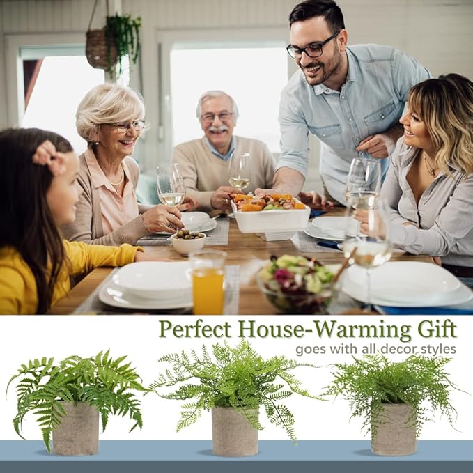 Small Fake Plant Potted Plants Artificial Decor Silk Boston Ferns Plant Faux Plants in Pots for Home Living Room Bedroom Desk Bathroom Window Shelf Farmhouse Decoration