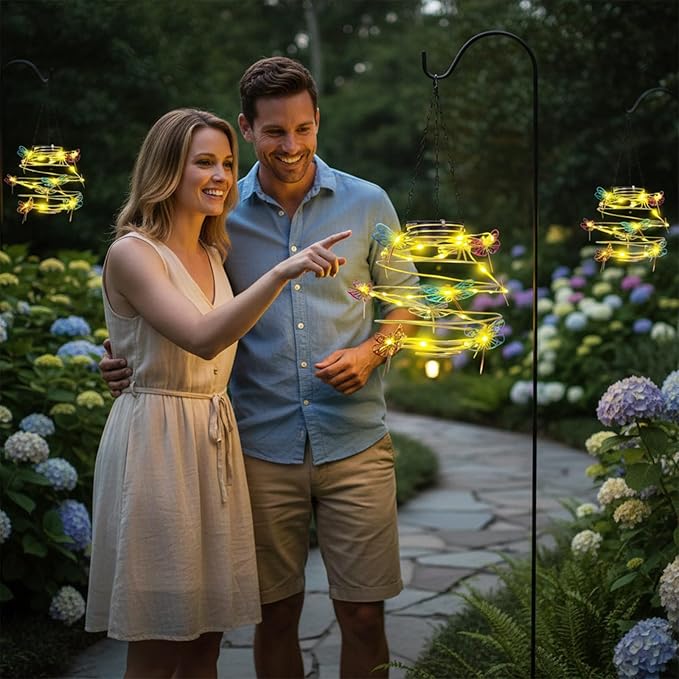 2 Pack Solar Outdoor Lantern Hanging Lights - 30LED Waterproof Solar Dragonfly Light Outdoor,Hanging Decor for Garden,Yard,Porch Patio,Lawn Backyard Landscape Pathway Outside,Gifts for Women