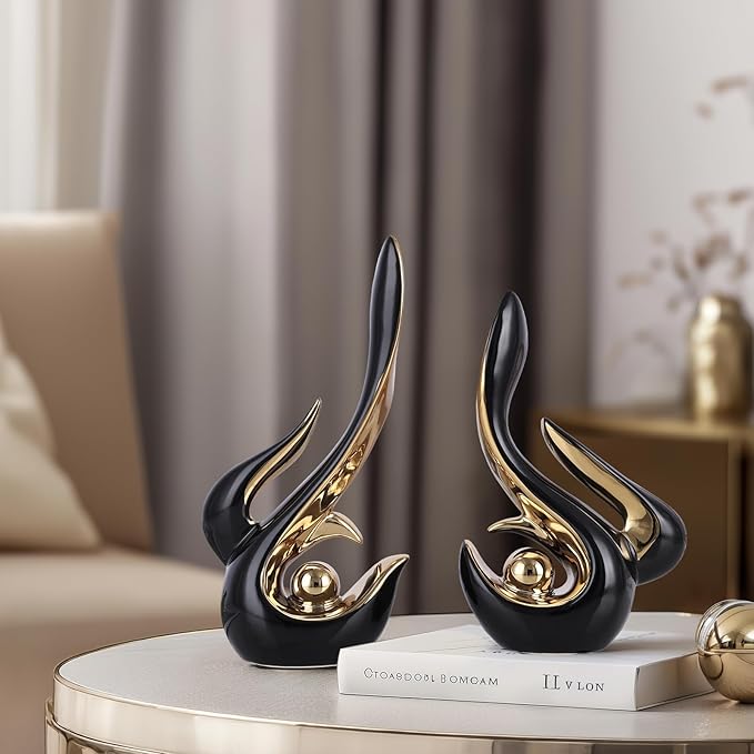 DOVDOV Black and Gold Decor, Ceramic Abstract Sculptures and Statues, Modern Art mid Century Decor Coffee Table Living Room Dining Room Table Bedroom Office Home Shelves Fireplace countertop Decor.
