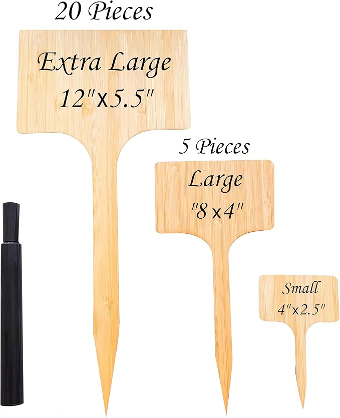 25 Pack 2 Sizes Tall Plant Labels Garden Markers Plant Name Tags for Flowers, Herbs, Vegatables, Seeds, Bulbs Larger Writing Area with Full Size Marker