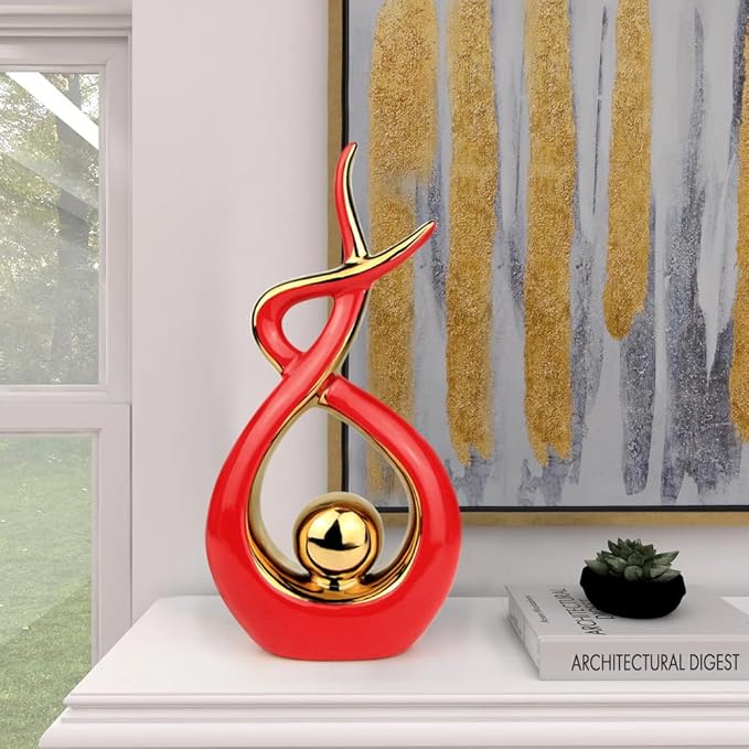 Norrclp Home Decor Modern Abstract Art Ceramic Statue Table Decorations for Dining Room Living Room Office Centerpiece (Red and Gold, Large)