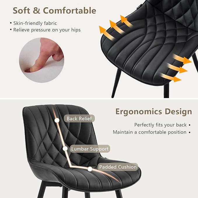 YOUNUOKE Black Dining Chairs Set of 2 Modern Upholstered Kitchen Chair Comfortable PU Leather Dinner Chairs for Kitchen Dinning Room