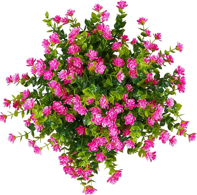 24PCS Artificial Eucalyptus Plants,Fake Boxwood Shrubs UV Resistant No Fade Faux Plastic Greenery for Wedding Bridal Bouquet Indoor Outdoor Home Garden Kitchen Office Table Vase(Pink)