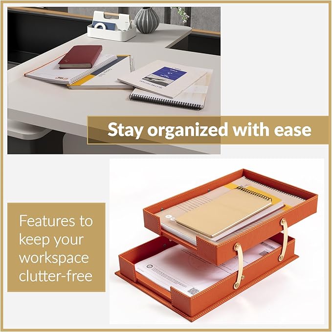 MOOGCO Bonded Set Luxury Leather Desk Pad & Desk Organization Essentials Desk Organizer Leather Desk Organizer