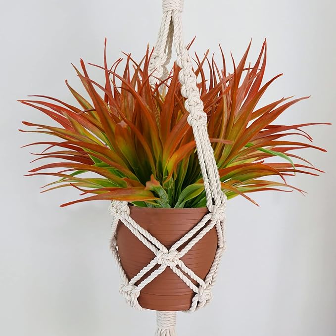 24Pcs Artificial Grass Plant Fake Outdoor Plastic Plants UV Resistant Faux Grasses Greenery Shrubs for Window Box Garden Patio Porch Home Decor Red