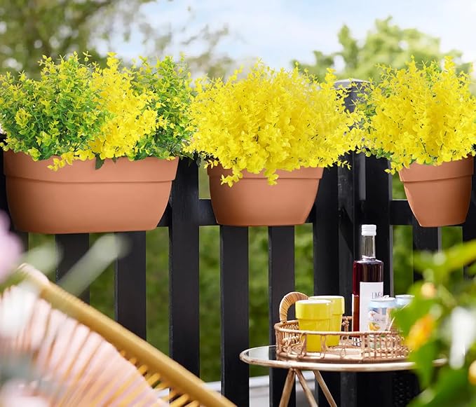 RECUTMS Artificial Flowers, Fake Outdoor UV Resistant Plants Faux Plastic Greenery Shrubs Indoor Outside Hanging Planter Home Kitchen Office Wedding, Garden Decor(Pure Yellow Eucalyptus)