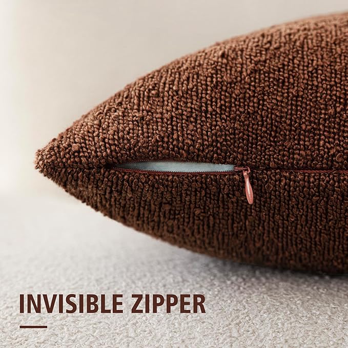Foindtower Set of 2, Decorative Textured Boucle Throw Pillow Covers Accent Solid Pillow Cases Neutral Soft Cozy Couch Cushion Case for Chair Sofa Bedroom Living Room Home Decor 16x16 Inch Red Taupe