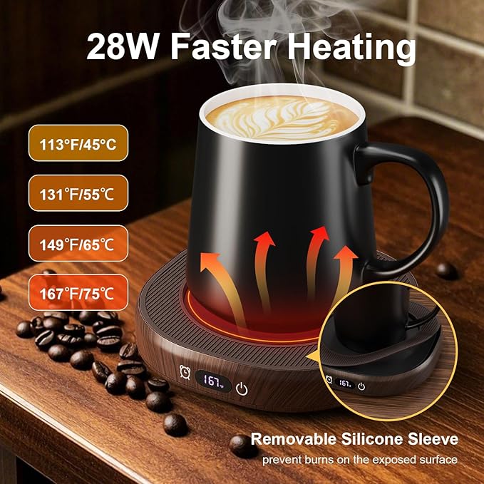 Coffee Mug Warmer & Mug Set for desk, Smart Auto Shut Off Electric Cup Warmer for Office & Home, 4-Temperature Setting Coffee Heating Mug Candle Heater Tea Beverage Warmer Plate for Men Women Birthday